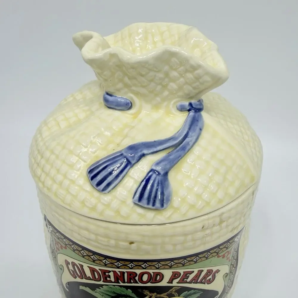 Vintage Hearth Home Goldenrod Pears Burlap Sack Kitchen Canister Jar 8